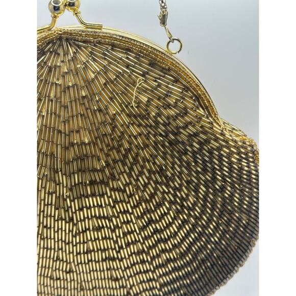 LA REGALE LTD Beaded Kisslock Frame Evening Bag Gold Chain Strap - Picture 2 of 13